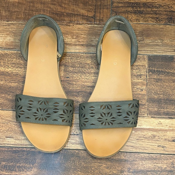 Andiamo D'Orsay Open Toe Slip On Flat Sandal Womens 9W Olive Green - Picture 6 of 10